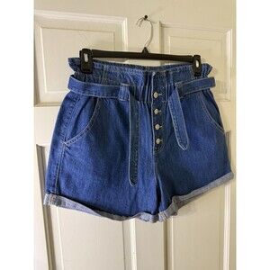 Wax Jean Branded Belted paper Bag High Waisted Denim Shorts Size Large
